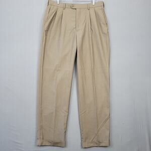 Perry Ellis Brown Pleated Front Pants Men's Size 36 Straight Leg Chino Trousers